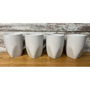 TL Mulino New York Designer Stoneware Coffee Mugs Cups Set Of 4 White